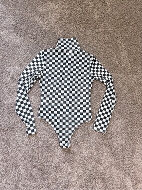 Wild Junkie Black & White Checkerboard Turtleneck Bodysuit